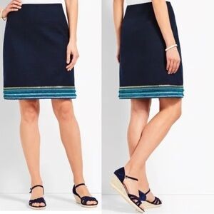 Talbots Embellished Hem A-Line Skirt Blue Tweed